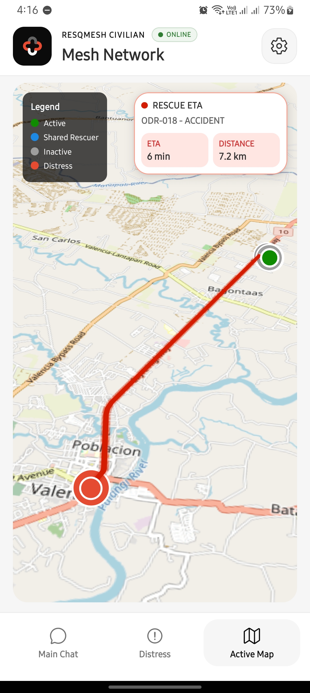 ResQMesh live emergency route map