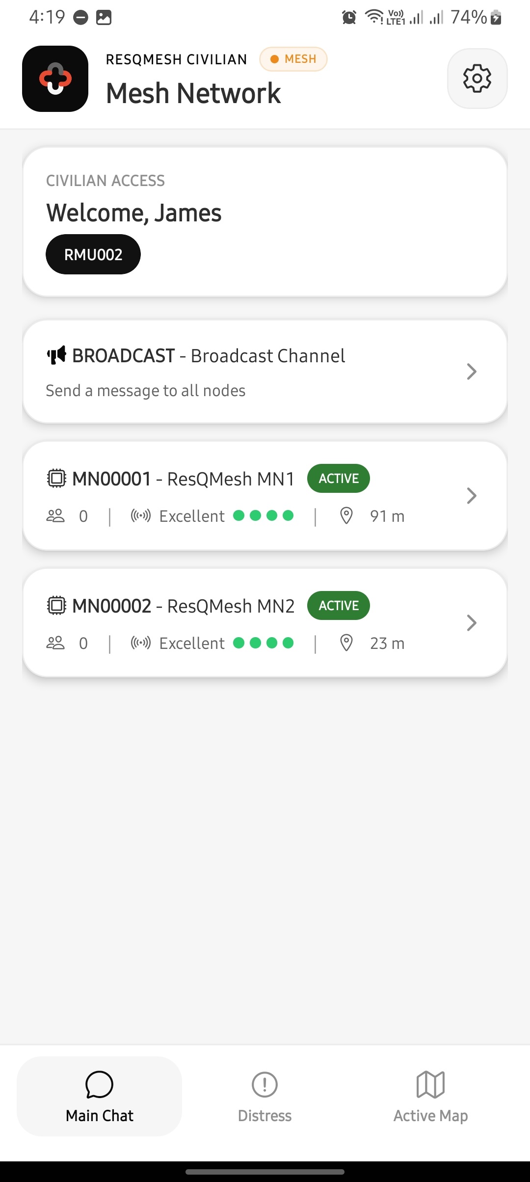 ResQMesh offline mesh mode chat screen
