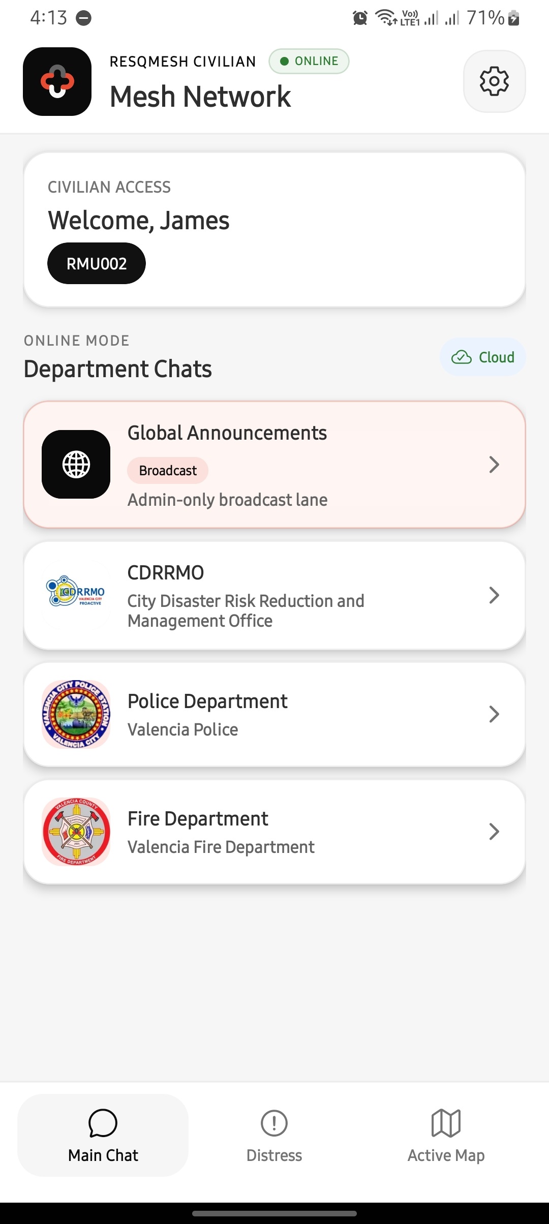 ResQMesh online mode chat screen