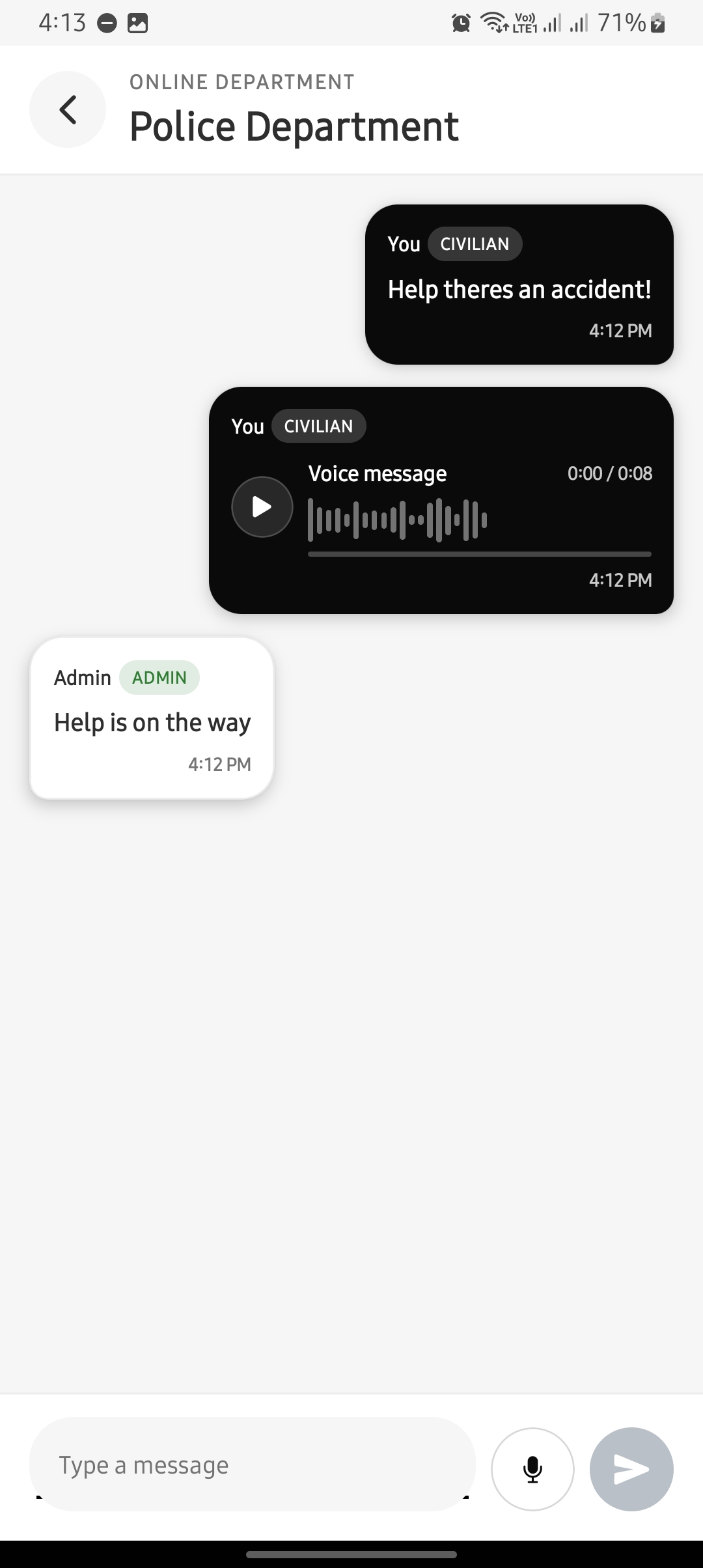 ResQMesh online emergency conversation screen
